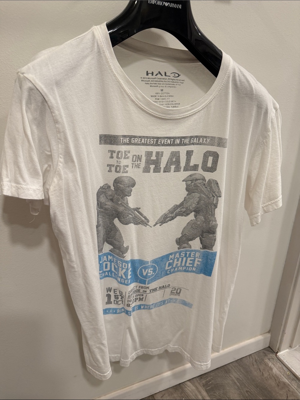 Halo White Tee with Blue & Gray Battle Graphic